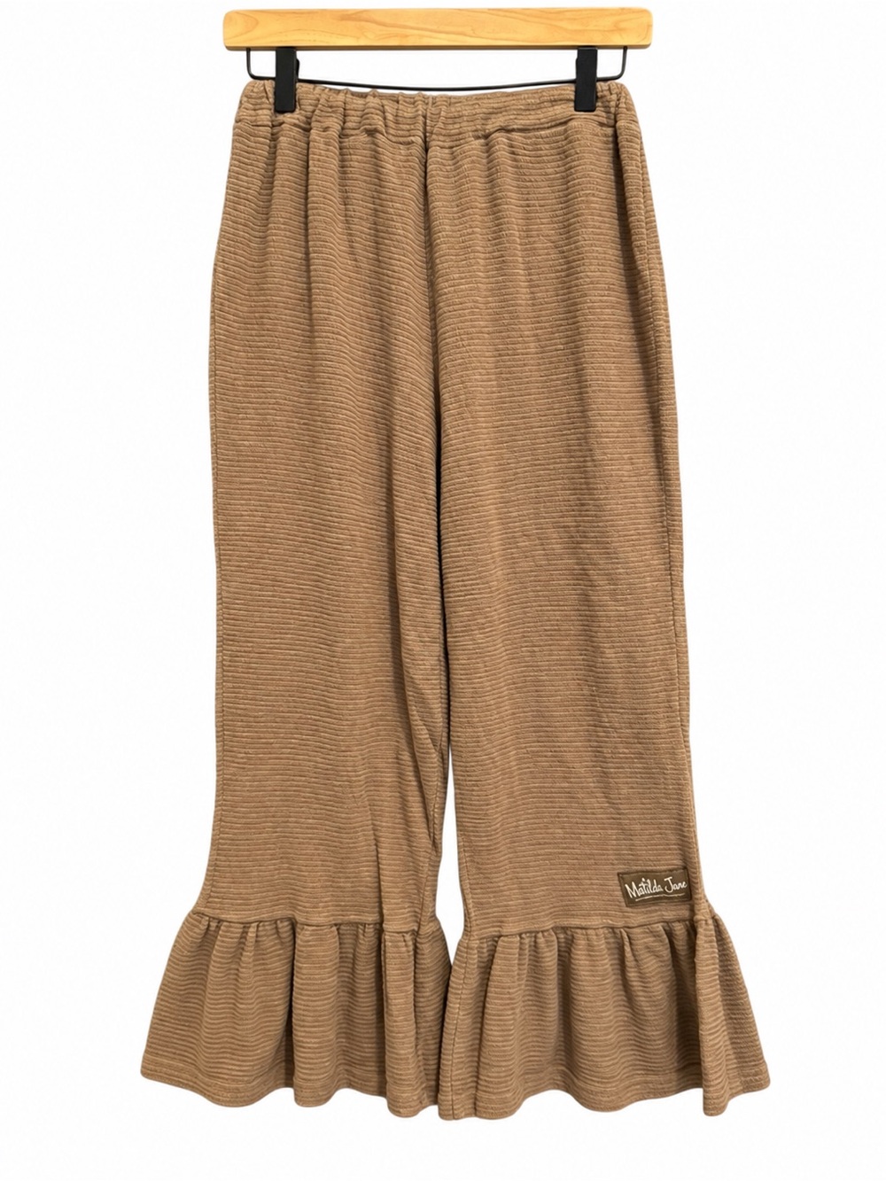 Matilda Jane Original Ribbed Brown Big Ruffle Cropped Pants